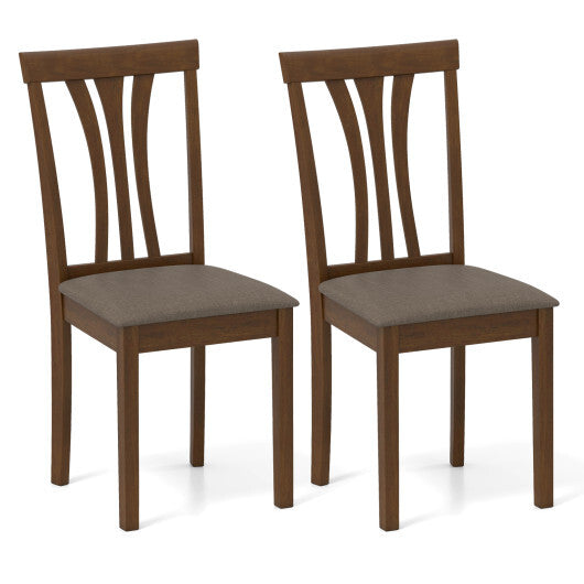 Wooden Dining Chairs Set of 2 with Linen Fabric Upholstered and Rubber Wood Frame-Brown