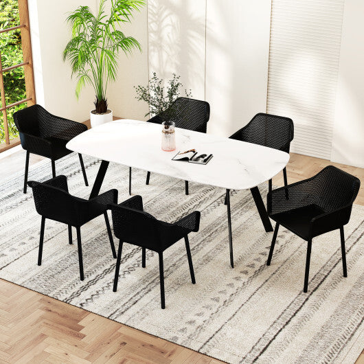 Modern Plastic Dining Chairs Set of 4 Kitchen Armchairs with Breathable Mesh Backrest-Black