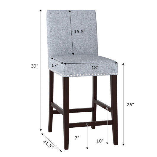 26 inch Counter Height Chairs Set of 2 with Padded Seat and Backrest-Gray