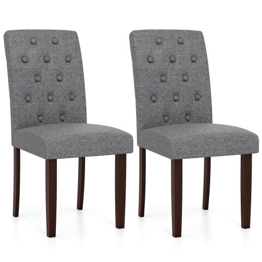 Button Tufted Fabric Upholstered Wooden Dining Chair Set of 2 with High Curved Back-Gray