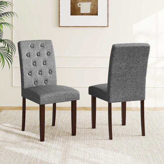 Button Tufted Fabric Upholstered Wooden Dining Chair Set of 2 with High Curved Back-Gray
