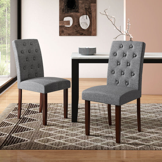 Button Tufted Fabric Upholstered Wooden Dining Chair Set of 2 with High Curved Back-Gray