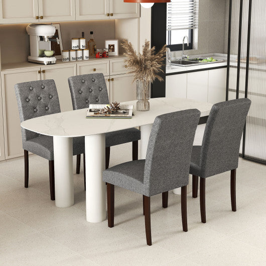 Button Tufted Fabric Upholstered Wooden Dining Chair Set of 2 with High Curved Back-Gray