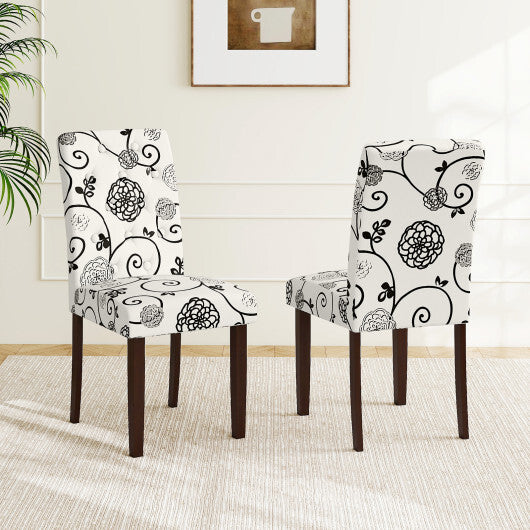 Button Tufted Fabric Upholstered Wooden Dining Chair Set of 2 with High Curved Back-Gray