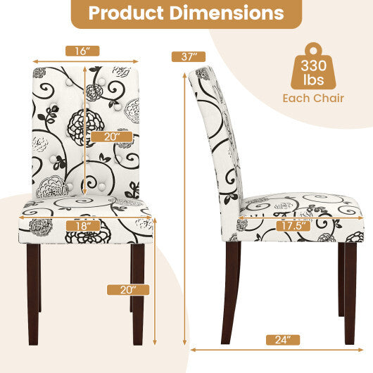 Button Tufted Fabric Upholstered Wooden Dining Chair Set of 2 with High Curved Back-Gray