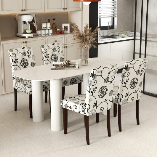 Button Tufted Fabric Upholstered Wooden Dining Chair Set of 2 with High Curved Back-Gray