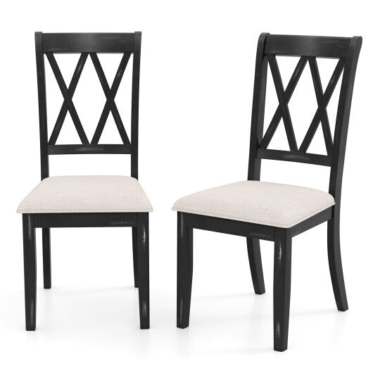 Dining Chairs Set of 2 Kitchen Side Chairs with Curved Cross Back-Beige