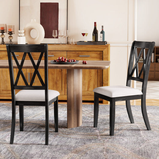 Dining Chairs Set of 2 Kitchen Side Chairs with Curved Cross Back-Beige