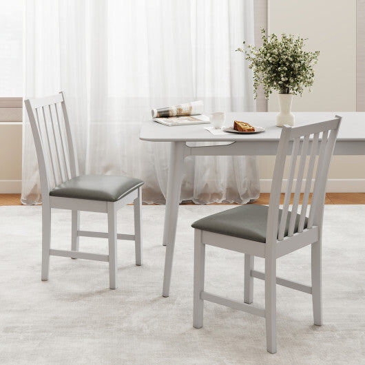 Wooden Dining Chair Set of 2 with Rubber Wood Frame and Padded Seat-White