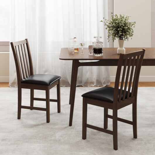 Wooden Dining Chair Set of 2 with Rubber Wood Frame and Padded Seat-White