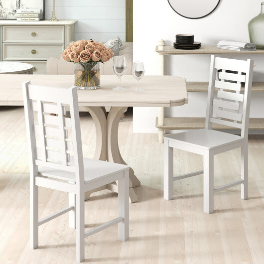Wooden Dining Chair Set of 2 Solid Rubber Wood Kitchen Chairs-White W2B