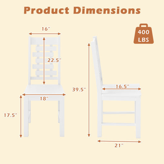 Wooden Dining Chair Set of 2 Solid Rubber Wood Kitchen Chairs-White W2B