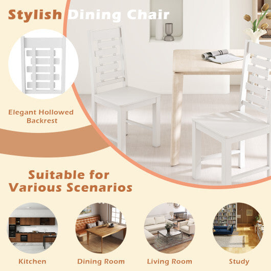 Wooden Dining Chair Set of 2 Solid Rubber Wood Kitchen Chairs-White W2B