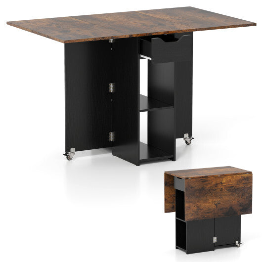 47.5 Inch Farmhouse Extendable Wooden Dinner Table with Lockable Wheels-Oak W2B