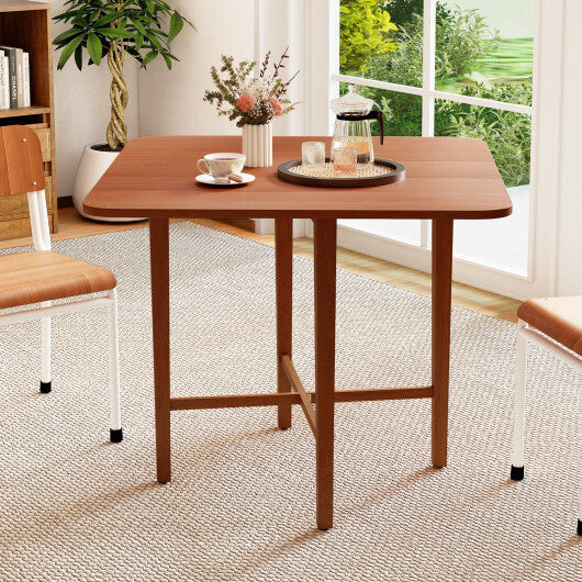 Foldable Dining Table for 2-4 People with Rubber Wood Legs for Small Space-Walnut
