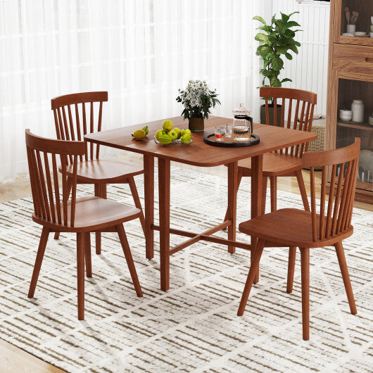 Foldable Dining Table for 2-4 People with Rubber Wood Legs for Small Space-Walnut