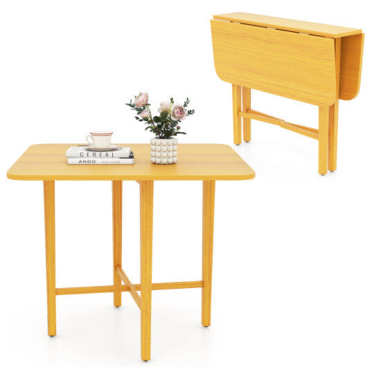 Foldable Dining Table for 2-4 People with Rubber Wood Legs for Small Space-Walnut