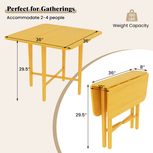 Foldable Dining Table for 2-4 People with Rubber Wood Legs for Small Space-Walnut