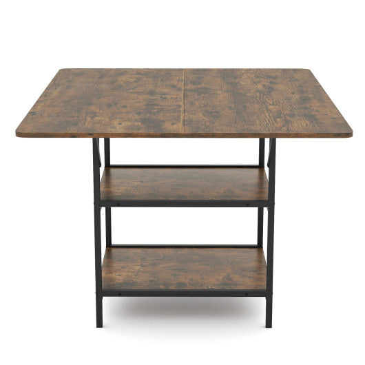 47 Inch Rectangular Dining Table with 2 Open Storage Shelves and Sturdy Metal Legs for 4-6-Rustic Brown costway2 W2B
