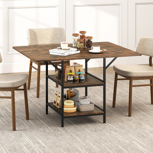 47 Inch Rectangular Dining Table with 2 Open Storage Shelves and Sturdy Metal Legs for 4-6-Rustic Brown costway2 W2B