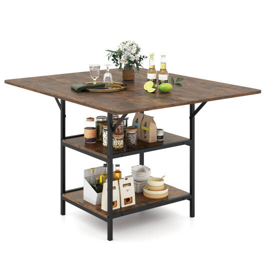 47 Inch Rectangular Dining Table with 2 Open Storage Shelves and Sturdy Metal Legs for 4-6-Rustic Brown costway2 W2B