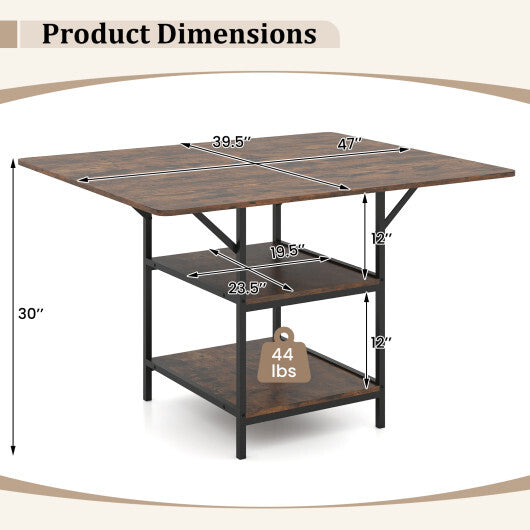 47 Inch Rectangular Dining Table with 2 Open Storage Shelves and Sturdy Metal Legs for 4-6-Rustic Brown costway2 W2B