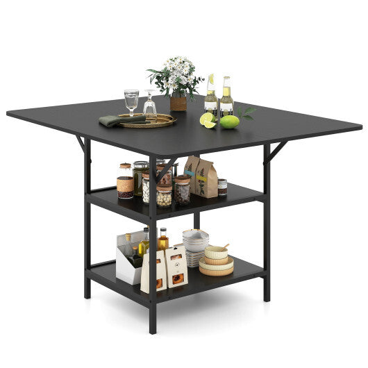 47 Inch Rectangular Dining Table with 2 Open Storage Shelves and Sturdy Metal Legs for 4-6-Rustic Brown costway2 W2B