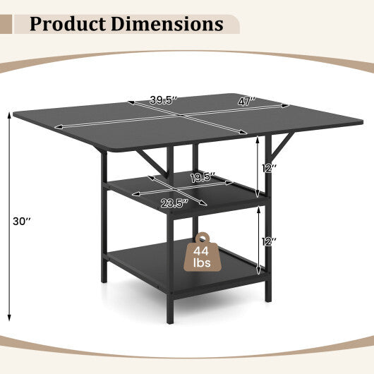 47 Inch Rectangular Dining Table with 2 Open Storage Shelves and Sturdy Metal Legs for 4-6-Rustic Brown costway2 W2B