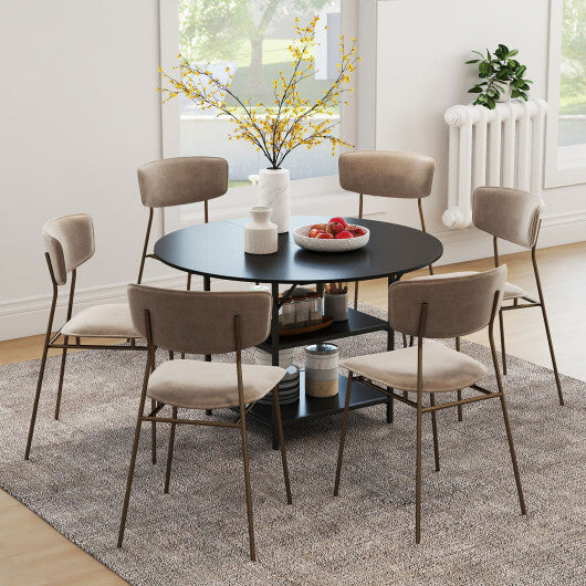 47 Inch Round Dining Table for 4-6 People Large Kitchen Table with 2-Tier Storage Shelves-Black W2B