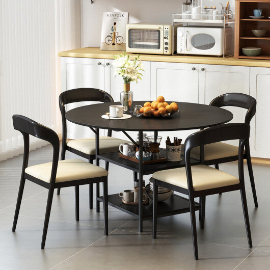47 Inch Round Dining Table for 4-6 People Large Kitchen Table with 2-Tier Storage Shelves-Black W2B