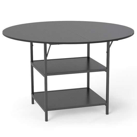 47 Inch Round Dining Table for 4-6 People Large Kitchen Table with 2-Tier Storage Shelves-Black W2B