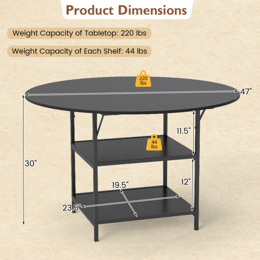 47 Inch Round Dining Table for 4-6 People Large Kitchen Table with 2-Tier Storage Shelves-Black W2B