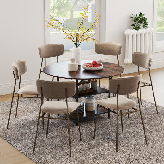 47 Inch Round Dining Table for 4-6 People Large Kitchen Table with 2-Tier Storage Shelves-Black W2B