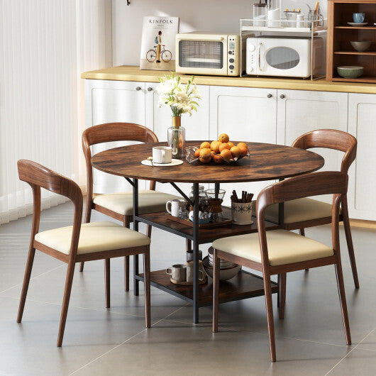 47 Inch Round Dining Table for 4-6 People Large Kitchen Table with 2-Tier Storage Shelves-Black W2B