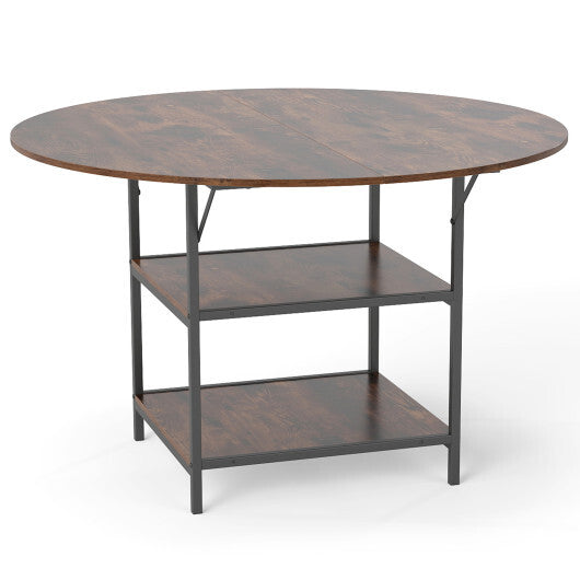 47 Inch Round Dining Table for 4-6 People Large Kitchen Table with 2-Tier Storage Shelves-Black W2B