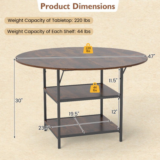 47 Inch Round Dining Table for 4-6 People Large Kitchen Table with 2-Tier Storage Shelves-Black W2B