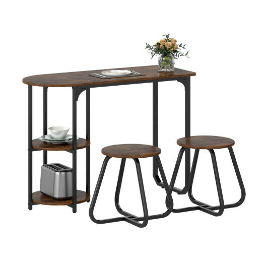 3-Piece Industrial Dining Table Set for Small Space-Black W2B