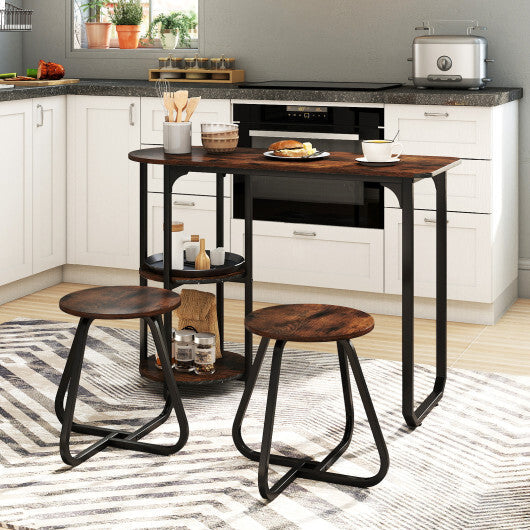 3-Piece Industrial Dining Table Set for Small Space-Black W2B