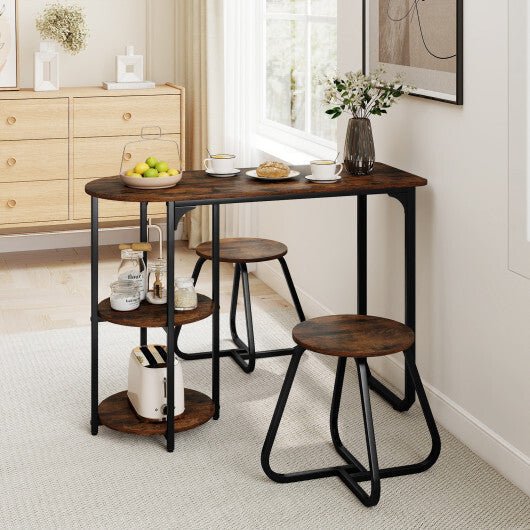 3-Piece Industrial Dining Table Set for Small Space-Black W2B
