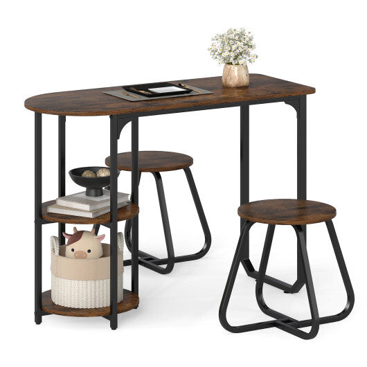 3-Piece Industrial Dining Table Set for Small Space-Black W2B