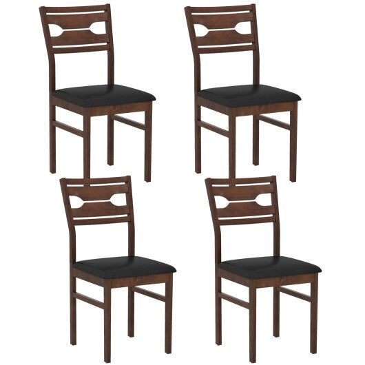 Wooden Dining Chair Set of 2 with PU Leather Padded Seat and Rubber Wood Frame-Walnut