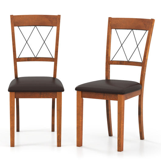 Dining Chair Set of 2 Fabric Upholstered Kitchen Armless Chairs with Rubber Wood Frame-Walnut
