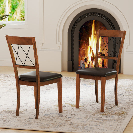 Dining Chair Set of 2 Fabric Upholstered Kitchen Armless Chairs with Rubber Wood Frame-Walnut