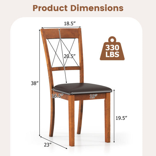 Dining Chair Set of 2 Fabric Upholstered Kitchen Armless Chairs with Rubber Wood Frame-Walnut