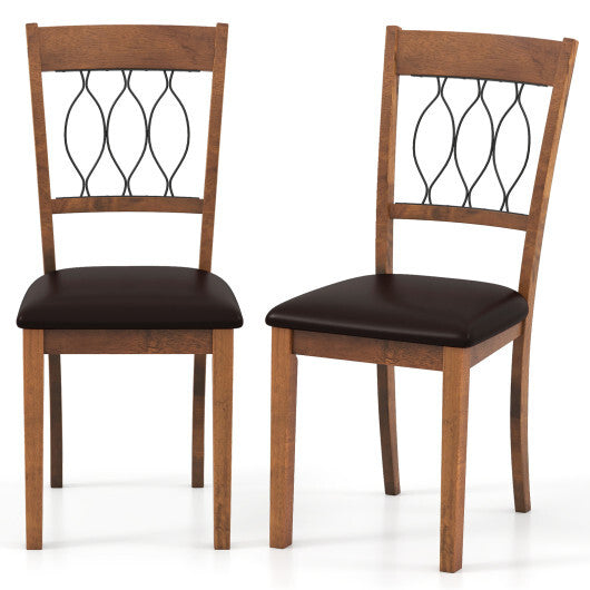 Set of 2 Dining Chair Fabric/Faux Leather Upholstered with Padded Seat-Walnut