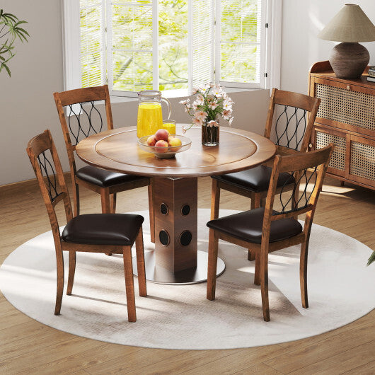 Set of 2 Dining Chair Fabric/Faux Leather Upholstered with Padded Seat-Walnut