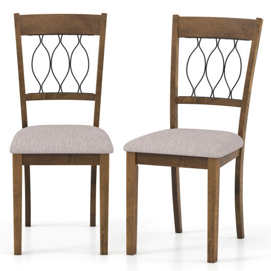 Set of 2 Dining Chair Fabric/Faux Leather Upholstered with Padded Seat-Walnut