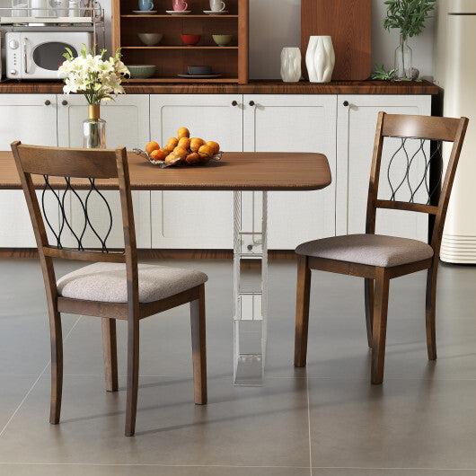 Set of 2 Dining Chair Fabric/Faux Leather Upholstered with Padded Seat-Walnut