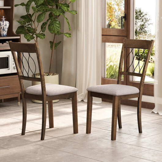 Set of 2 Dining Chair Fabric/Faux Leather Upholstered with Padded Seat-Walnut