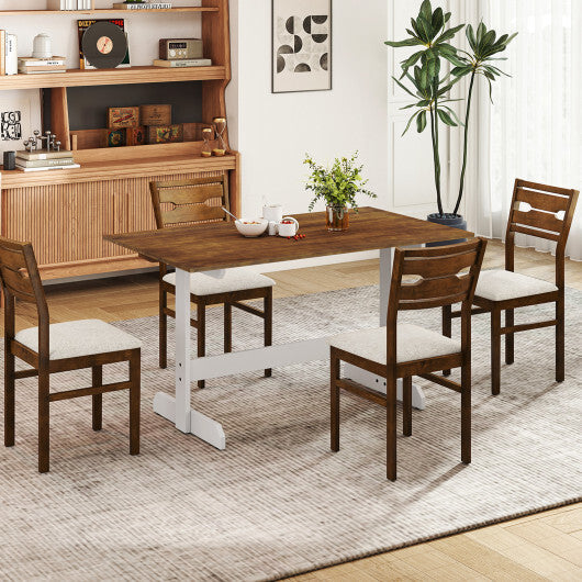 55 Inch Dining Table for 4-6 People Rectangular Kitchen Table with Solid Wood Trestle Base-Walnut W2B